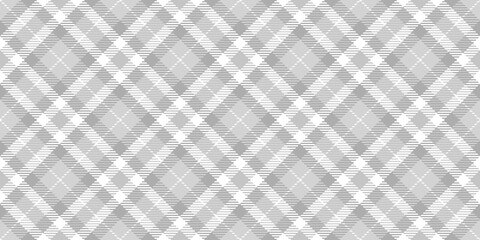 Seamless subtle light grey diagonal checker tartan fabric pattern. Contemporary trendy monochrome gray plaid fashion textile transparent overlay. Tablecloth, picnic blanket design background texture.