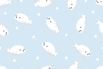 Cute fluffy sea life seal pastel doodle pattern