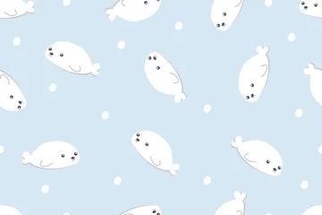 Crédence de cuisine en verre imprimé Vie marine Cute fluffy sea life seal pastel doodle pattern