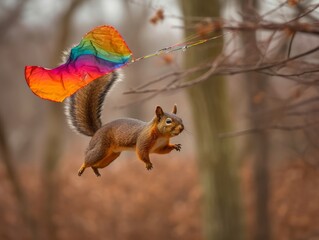 Fototapeta premium A squirrel flying a kite