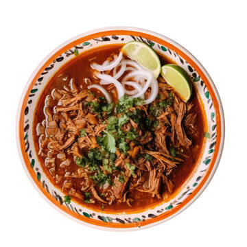 Birria On A White Ornate Round Smooth Plate On Isolated Transparent Background Mexican Food. Generative AI