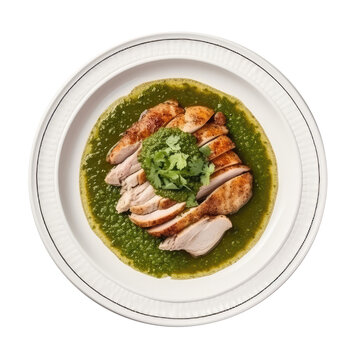 Cochinita En Salsa Verde On A White Ornate Round Smooth Plate On Isolated Transparent Background Mexican Food. Generative AI