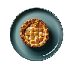 Apple Pie On Blue Smooth Round Plate On Isolated Transparent Background U.S. Dish. Generative AI