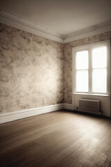 Empty room with a window and radiator Generative AI