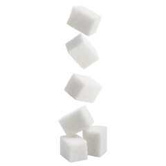 Falling white sugar cubes, cut out