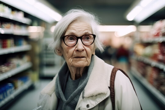 Alte Frau beim Einkaufen im Supermarkt - Generative AI