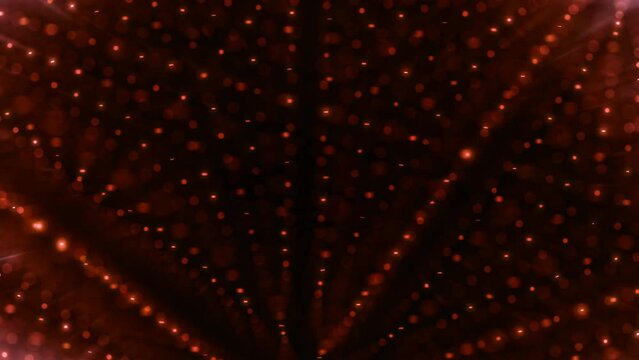 Orange abstract glowing digital dot array pattern in elegant dark space. 3D animation loop of glowing decorative data point particle mesh. Futuristic technology background for storage network security