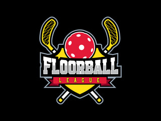 Modern trendy floorball league sports logo template vector