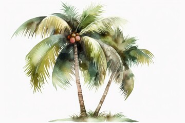 Obraz na płótnie Canvas PNG Palm tree watercolor illustration. Generative AI