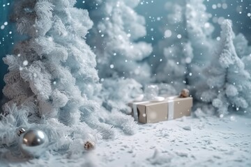 Beautiful snow Christmas ornaments, blue, generative AI