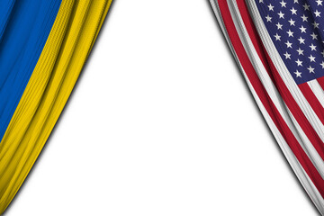 Flag of Ukraine and United States of America against white background. 3d illustration