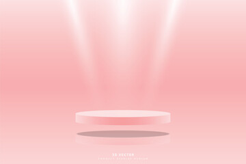 3d background with realistic pink cylinder podium stage floating on the air in studio room. Minimal wall scene for product presentation, mockup, template. design for advertise or promote product.