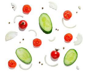 Vegetable seamless pattern with hard shadow on transparent background.
