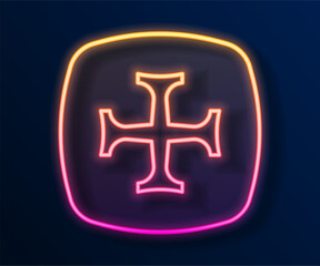 Obraz premium Glowing neon line Crusade icon isolated on black background. Vector