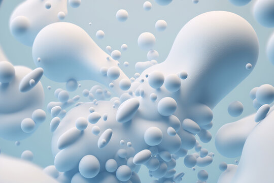 Generative AI illustration of abstract background with white foam flying in air in light place