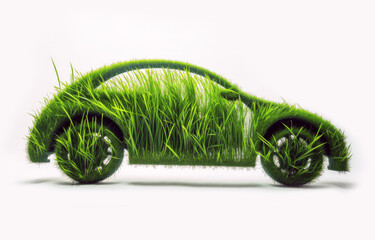 Classic car surrounded by green grass. Generative AI. Eco-friendly concept