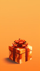 orange-rotes Geschenk mit roter Schleife auf orangem Hintergrund. Hochformat. Hochkant. Generative Ai.