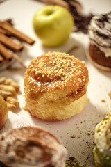 Closeup on sweet fresh caramel cinnabon bun