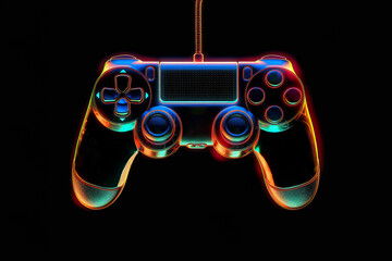 Generative AI illustration of modern transparent plastic joystick placed on surface