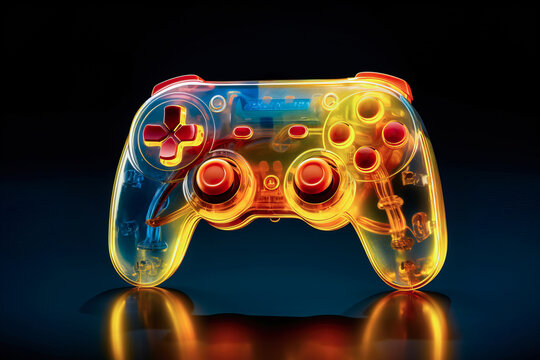 Generative AI illustration of modern transparent plastic joystick placed on surface