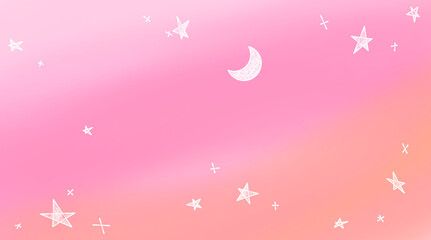 ピンク色の星空と三日月　グラデーション　3412×1904.