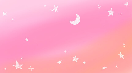 ピンク色の星空と三日月　グラデーション　3412×1904. © Wand_Ace