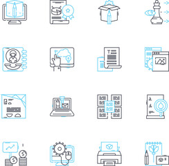 Fototapeta premium Email advertising linear icons set. Targeting, Click-through, Conversion, List-building, Campaign, Subscriber, Personalization line vector and concept signs. Engagement,Newsletter,Automation outline