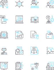 Market research linear icons set. Analysis, Demographics, Data, Insights, Strategy, Surveys, Focus groups line vector and concept signs. Sampling,Trends,Segmentation outline illustrations