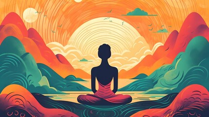 Mindful Meditation background illustration design, self care, love, healthy, art, Generative AI