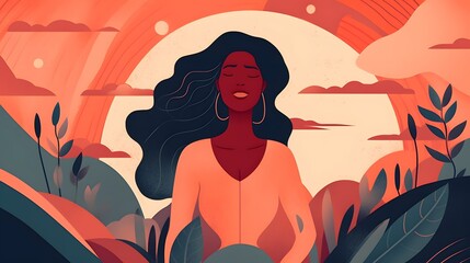 Mindful Meditation background illustration design, self care, love, healthy, art, Generative AI