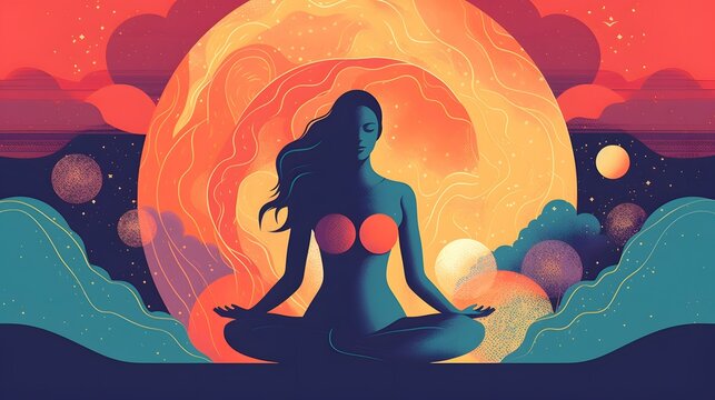 Mindful Meditation Background Illustration Design, Self Care, Love, Healthy, Art, Generative AI