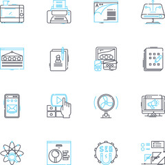 Artificial learning linear icons set. Neural, Machine, Intelligence, Supervised, Unsupervised, Reinforcement, Deep line vector and concept signs. Regression,Clustering,Prediction outline illustrations