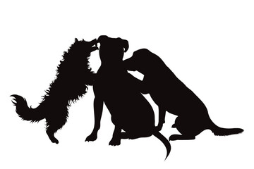 Vector silhouette of set of dogs on white background.