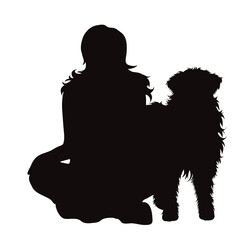 Vector silhouette of woman with her dog on white background.