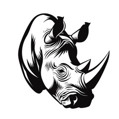 Vector illustration of wild animal. Hand drawn silhouette. Rhino engraving illustration, white background	
