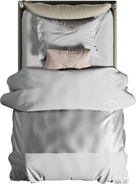 Top view of single bed with headboard	