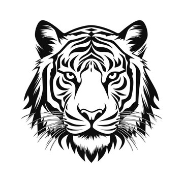 Vector illustration of wild animal. Hand drawn silhouette. Tiger engraving illustration, white background	
