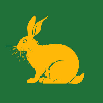 Vector illustration of wild animal. Hand drawn silhouette. Rabbit engraving illustration, green background	
