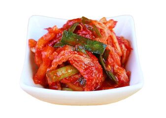 Closeup of Kimchi, an Iconic Korean Dish in White Bowl on Transparent Background, PNG File