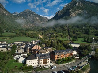 Aerial view of the beautiful Benasque Valley, Pyrenees