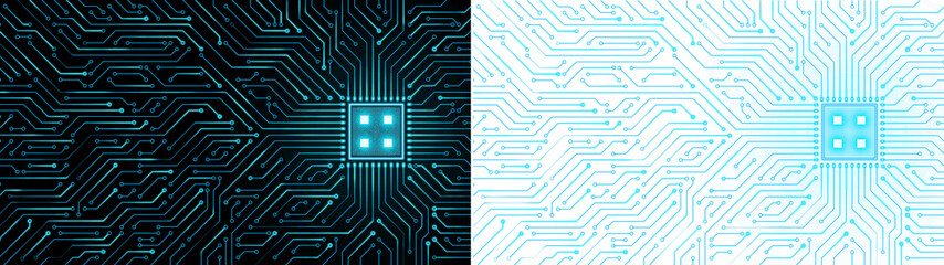 Circuit board background. Electronic computer hardware technology. chip cpu processor with blue glow futuristic design transparent background