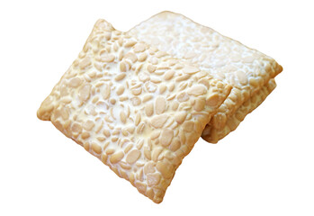 Closeup of Tempeh, a source of high plant based protein and fiber  isolated on transparent background, PNG file