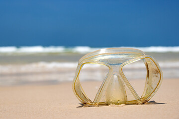 The part of the diving goggles on the sea beach