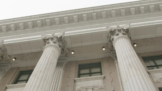 Low-angle view of Corinthian columns of the U.S. courthouse in Tampa, Florida
