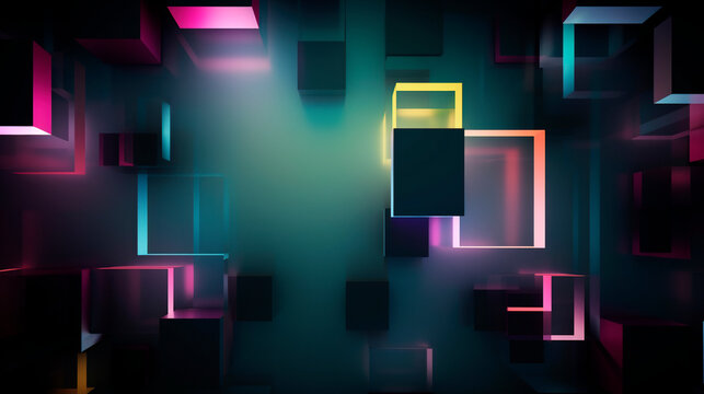 abstract background with glowing colorful squares. Generative ai