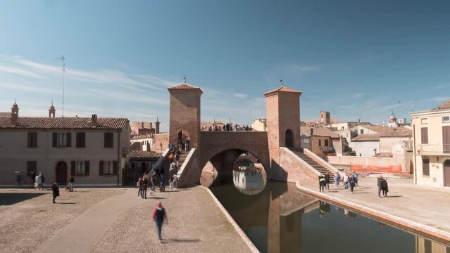 Comacchio, Italy, time lapse of the Trepponti bridge
