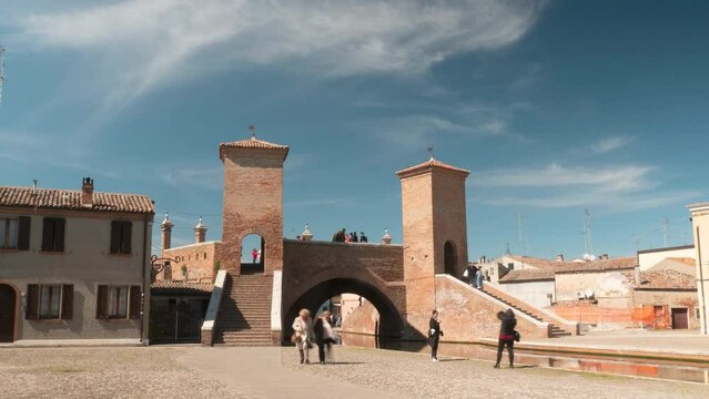 Comacchio, Italy, time lapse of the Trepponti bridge
