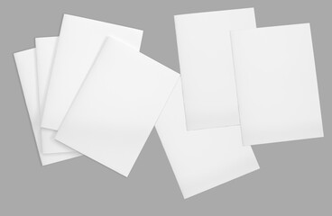 White paper mock-ups isolated on gray background, Blank portrait paper A4. brochure newspaper magazine, can use poster banners products business texture for your. - obrazy, fototapety, plakaty