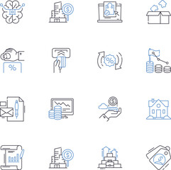 Debt markets line icons collection. Bonds, Credit, Default, Interest, Yield, Securities, My vector and linear illustration. Trading,Investment,Risk outline signs set