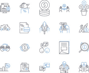 Survey and explore line icons collection. discover, assess, investigate, examine, scrutinize, quiz, audit vector and linear illustration. inquire,study,poll outline signs set